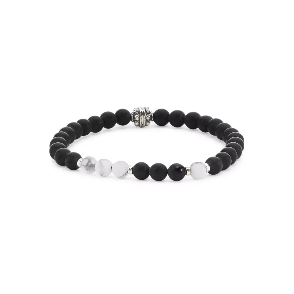 JONAS STUDIO Mens Bracelet Black Dakota Mixed Semi Precious Beaded Stretch